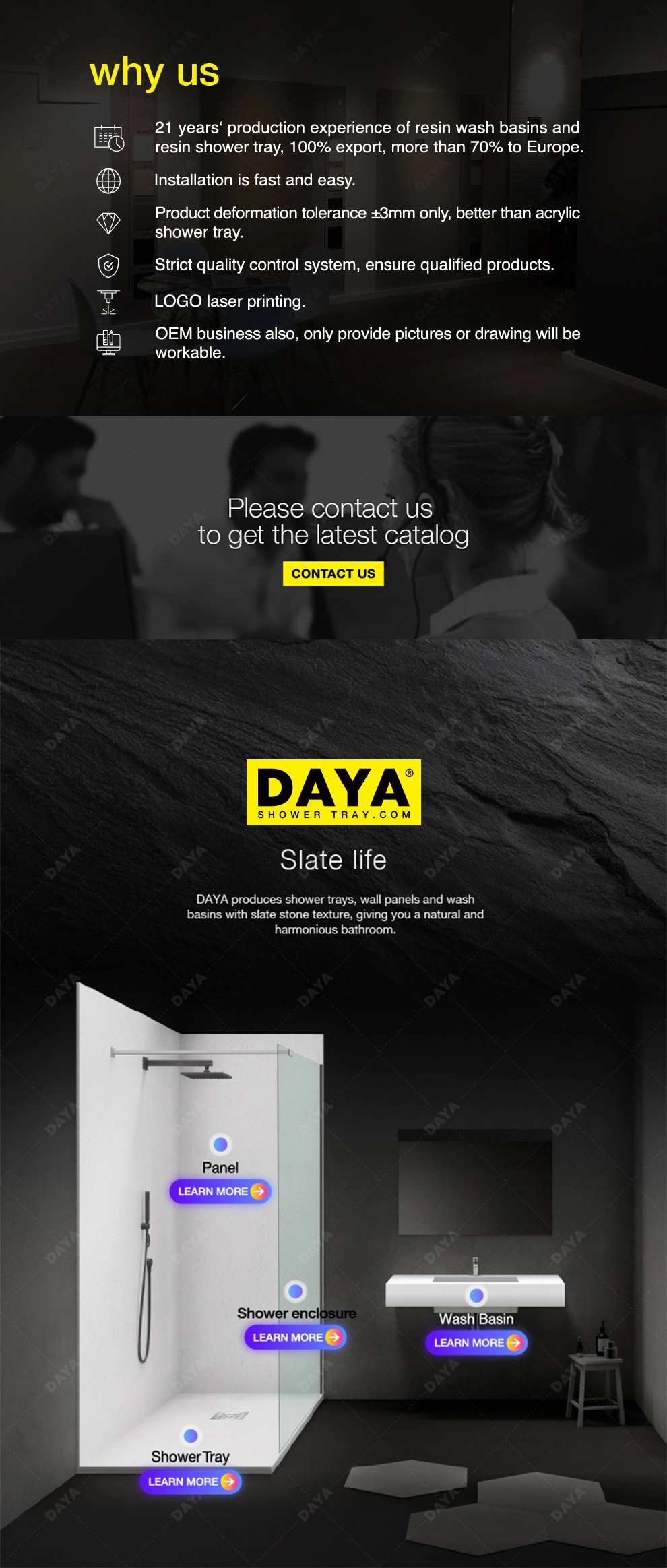 Daya Artificial Stone Shower Tray Gel Coated Shower Pan Fiberglass Shower Base