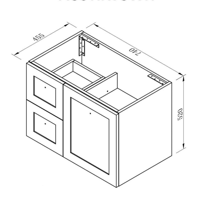 Bathroom Shaker Style Right Drawers Wall Hung Mounted Vanity Cabinets 750mm