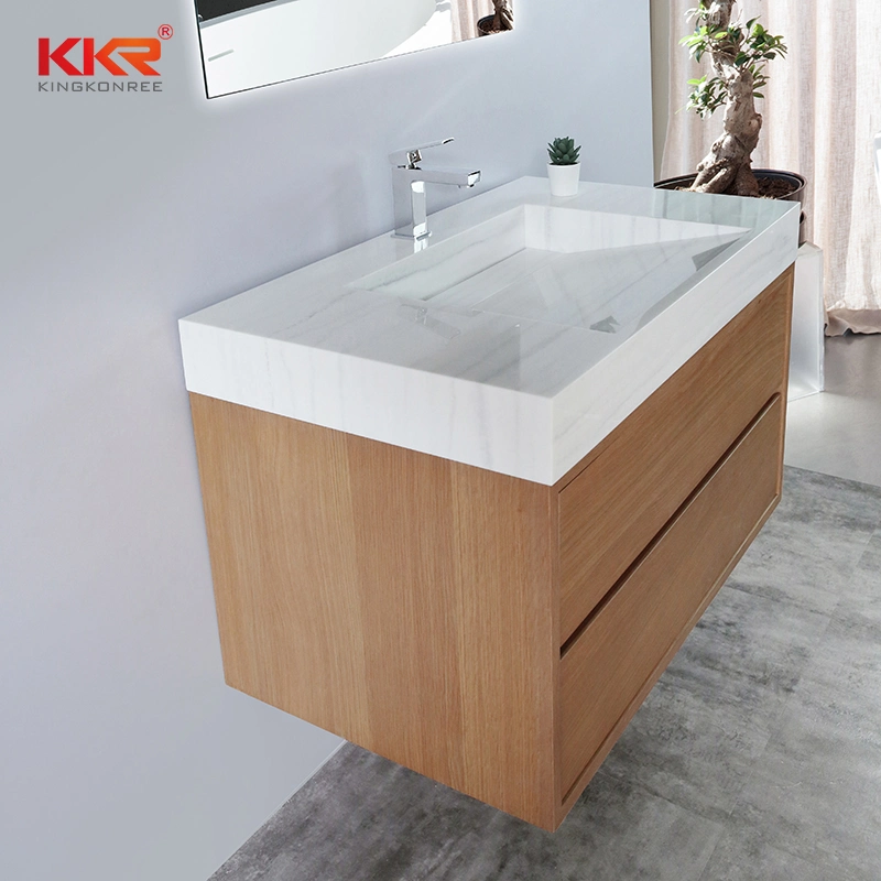 Various Us Sizes Marble Looks Vanity Sink Kkr Solid Surface Integrated Vanity Cabinet Washing Sink for Bathroom