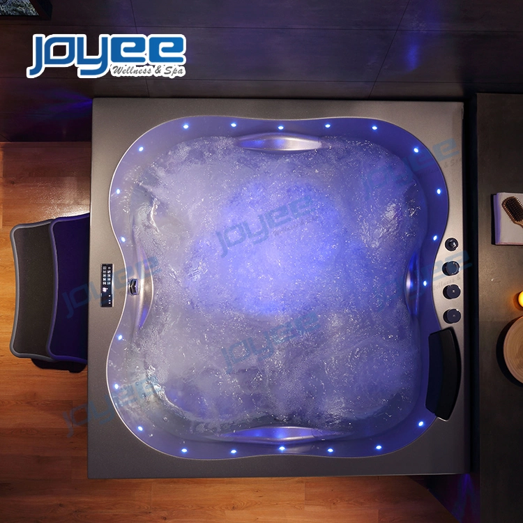 Joyee Air Bubble Massage Jets Hot Tub Freestanding Acrylic Bathtub with Colorful LED Light