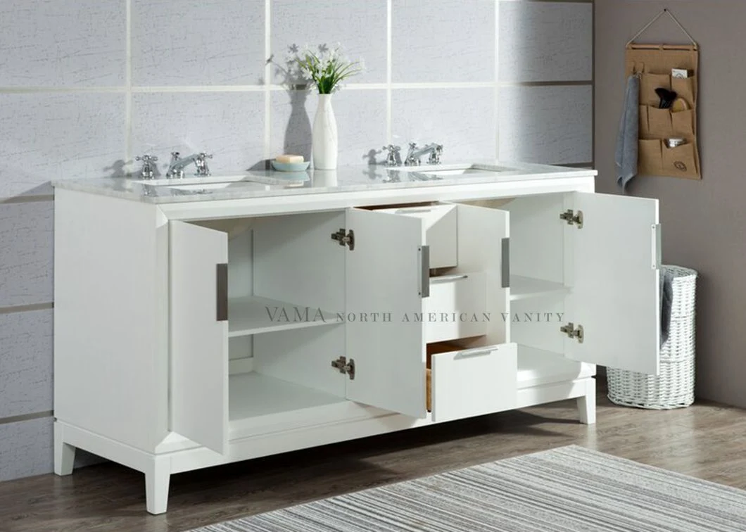 Vama 72 Inch American Style High Quality Solid Wood White Painting Bathroom Vanity Cabinet with Double Sinks A220872wh