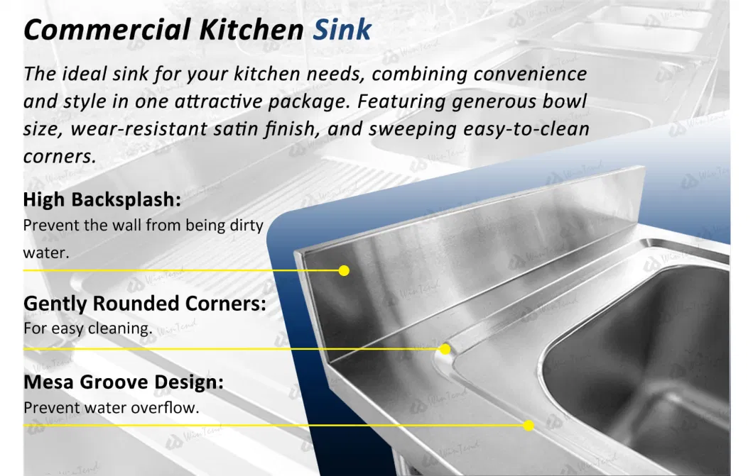 Commercial Restaurant Hotel Stainless Steel Kitchen Sink Wash Basin with Bowl and Working Workbench Suit for Kitchen Equipment