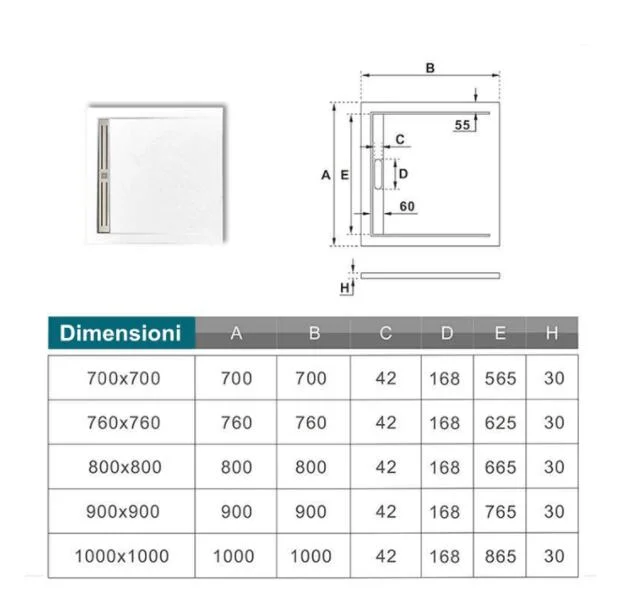 Rectangular Shower Tray Shower Plate Volcanic Stone and Mixed Resin Finish White Stone Rough Ultraslim 4cm Anti-Slip Anti-Bacterial