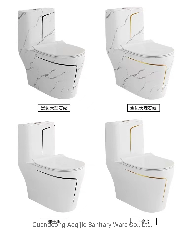 Hot Selling Hotel Chinese Manufacturer Bathroom Wc Water Closet Custom Ceramic Siphonic Flush Sanitary Ware Gold Line One Piece Toilet Marble One Piece Toilet