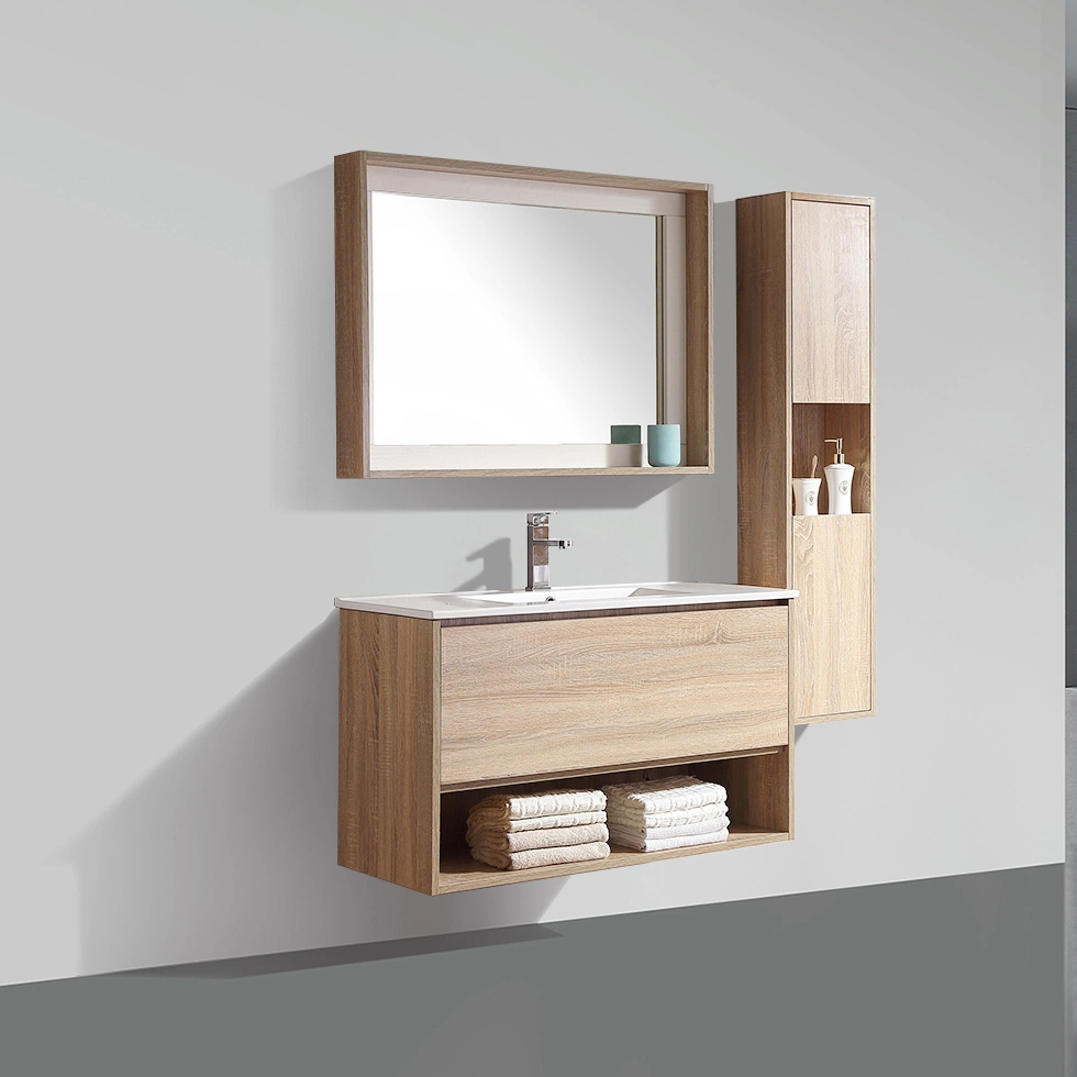 Sp-8444b-800 European Popular Selling Wooden Laminate Bathroom Cabinet with Painted PVC Soft Close Doors