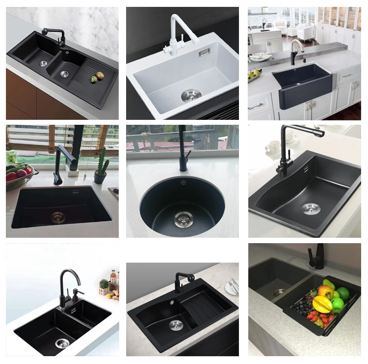 33&quot; Double Single Bowl Undermount Quartz Stone Black Kitchen Sink
