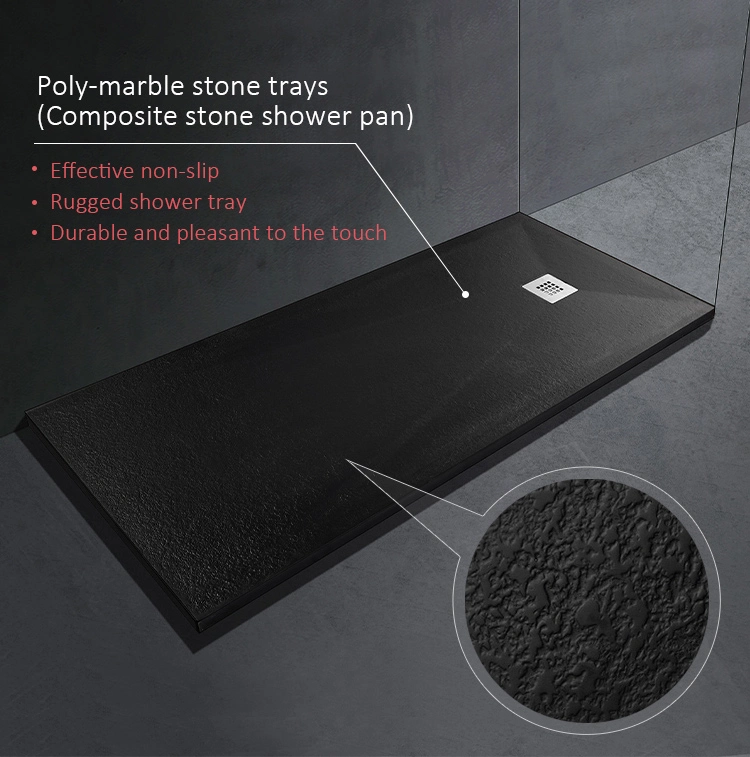 Custom Bathroom Black Poly Marble Shower Base Shower Tray