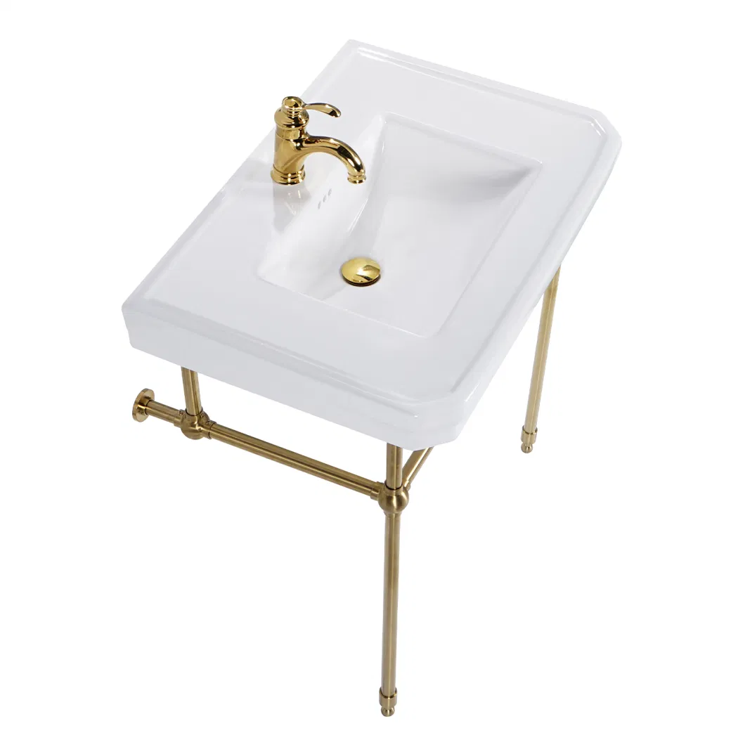 Popular Polished Ceramic Porcelain Sanitary Ware Gold Cabinet Cloakroom Bathroom Vanity Handmade Lavatory Console Freestanding Washbasin Furniture