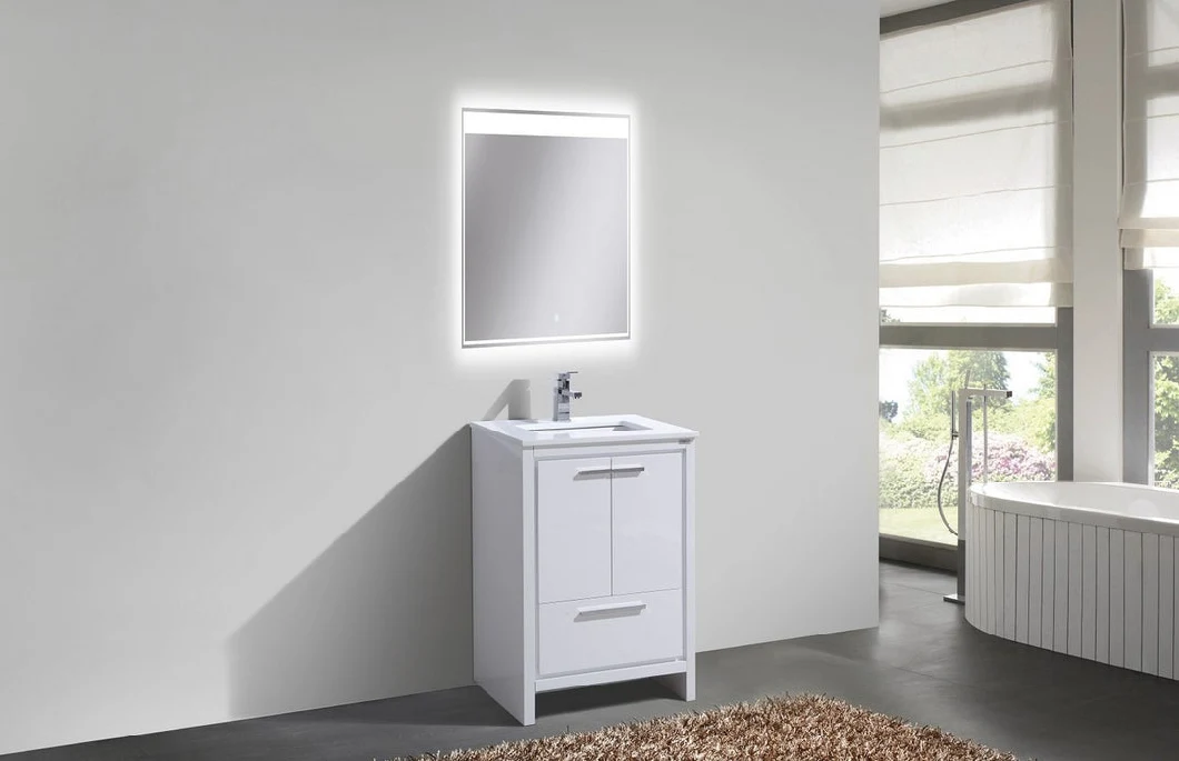 Plywood with Melamine Bathroom Vanity Modern Freestanding Cabinet Rectangle Framed Mirror Double Ceramic Basin Wood Bathroom Cabinet