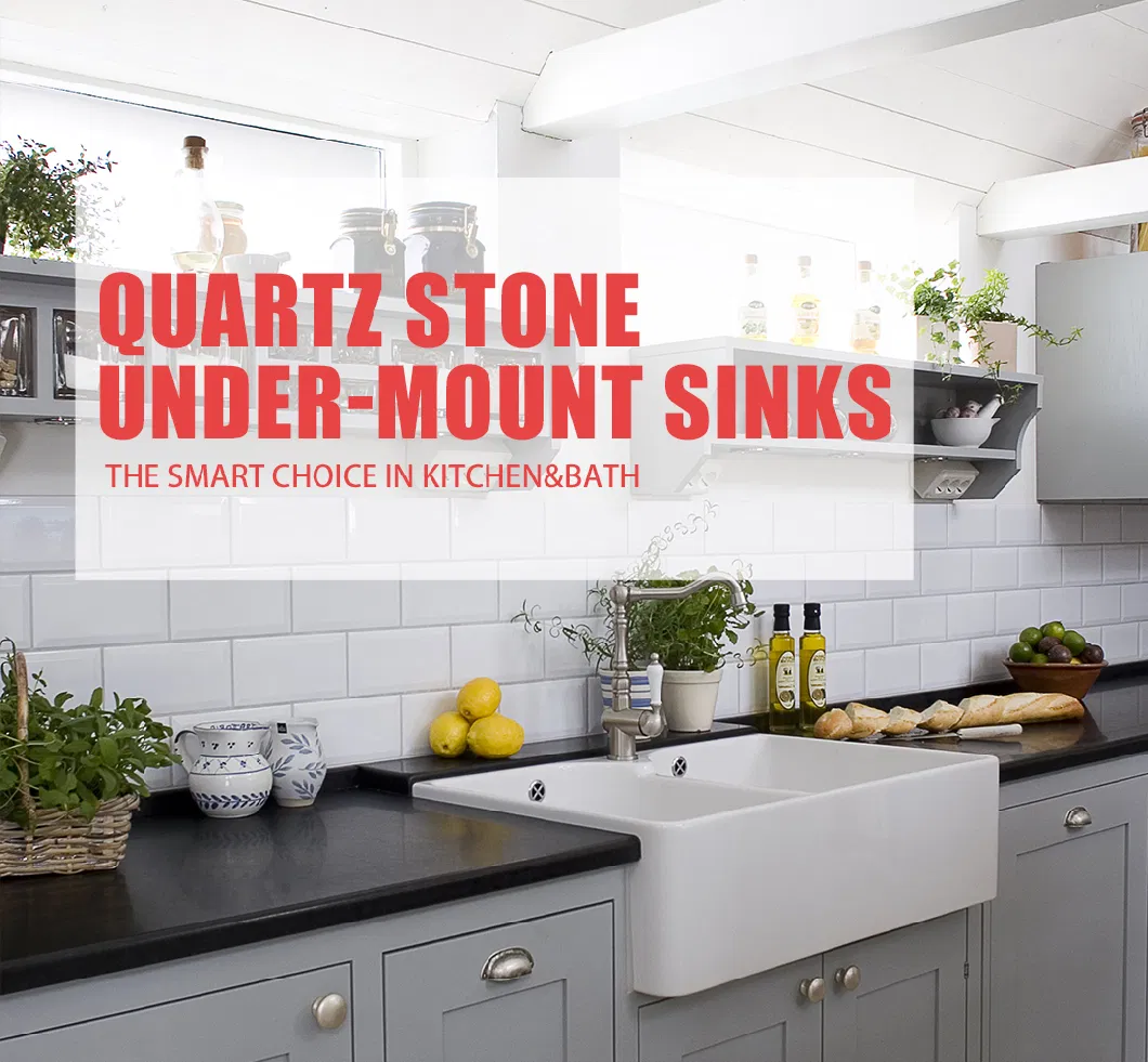 Kingkonree Square Resin Black Artificial Stone Bathroom and Undermount Sink Quartz Kitchen Sink