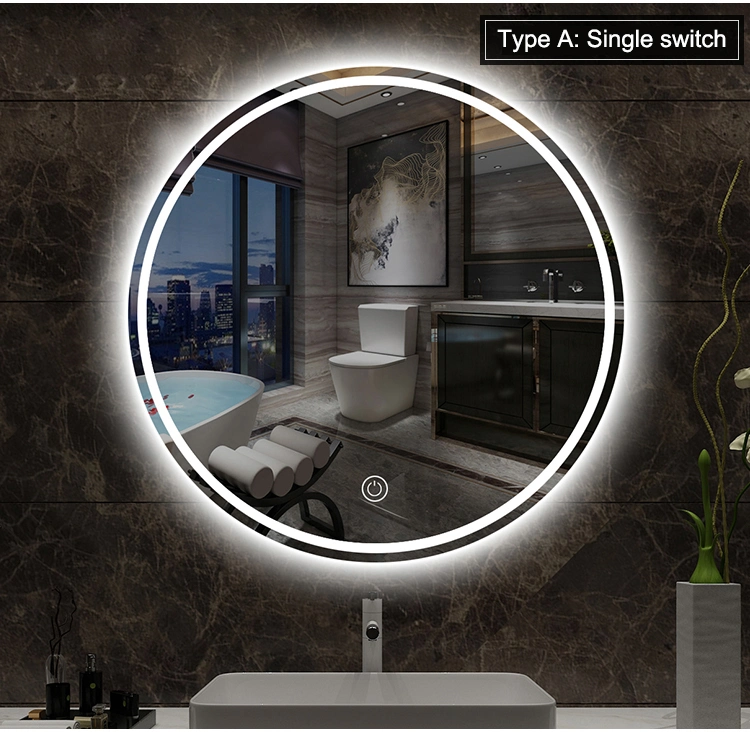 Espejos Modern Round Circle Wall Bathroom Cabinet Touch Screen Smart LED Mirror