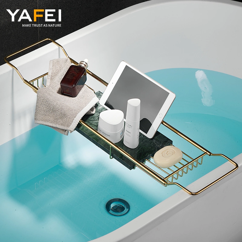 Gold Stainless Steel Telescopic Adjustment Non-Slip Bathtub Caddy Tray for Bathroom Bathtub