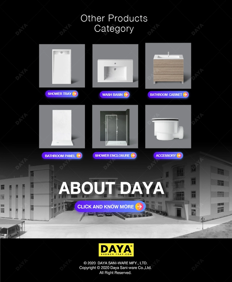 Daya Artificial Stone Shower Tray Gel Coated Shower Pan Fiberglass Shower Base