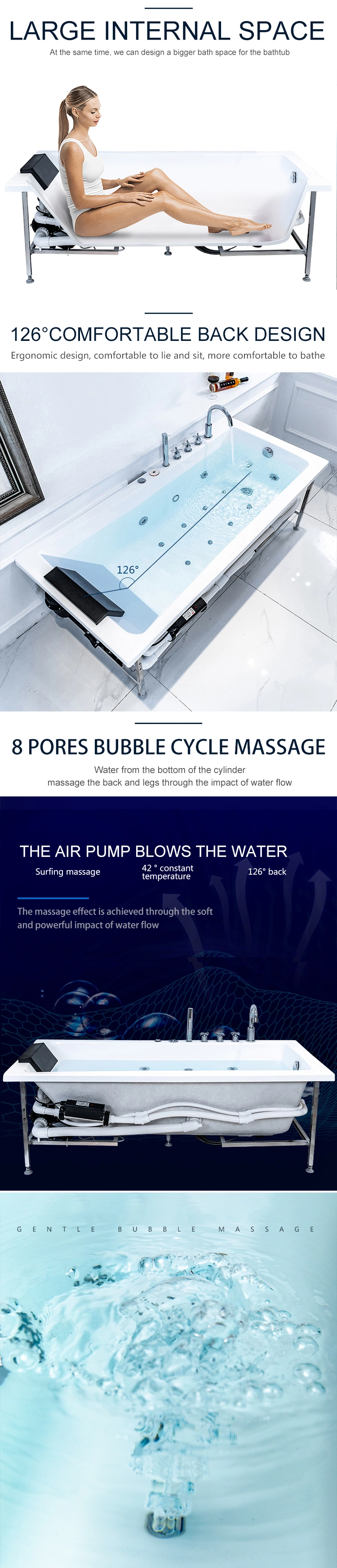 Acrylic One Persons Whirlpool Hydro Massage Drop in Bathroom Built-in Bath Tub