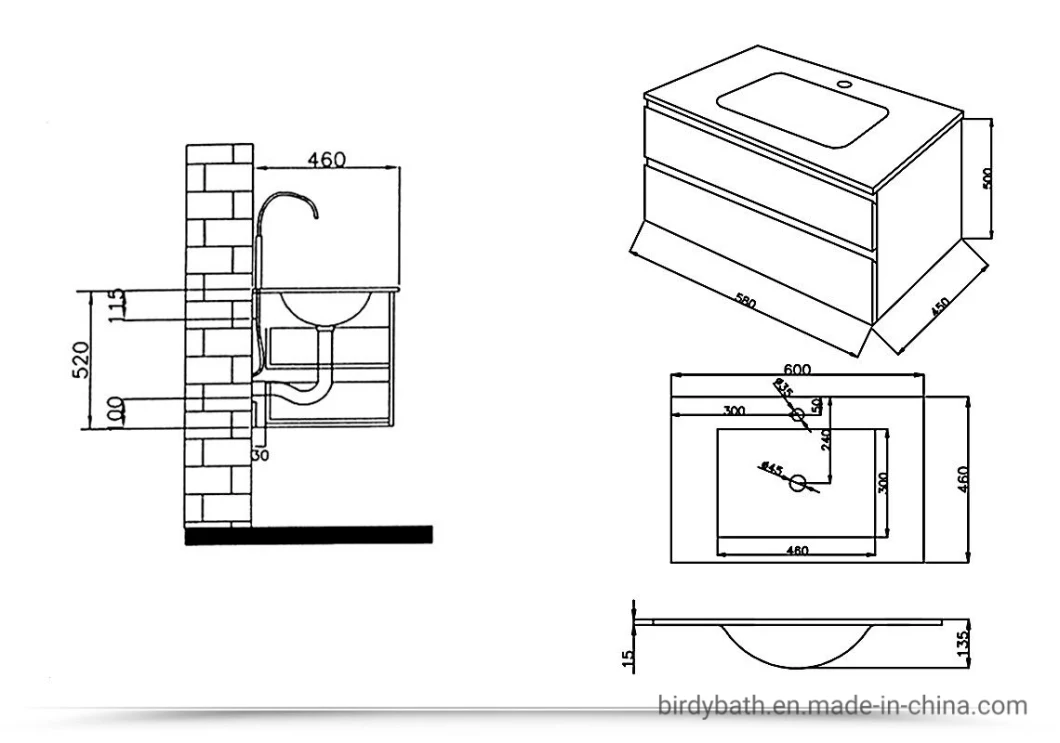 Modern Design Suspended Wall Space Saving Bathroom Cabinets