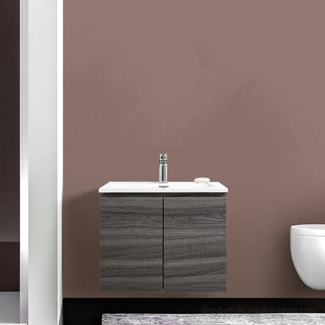 Dark Oak 60cm Compact Suspended Bathroom Cabinet with Washbasin