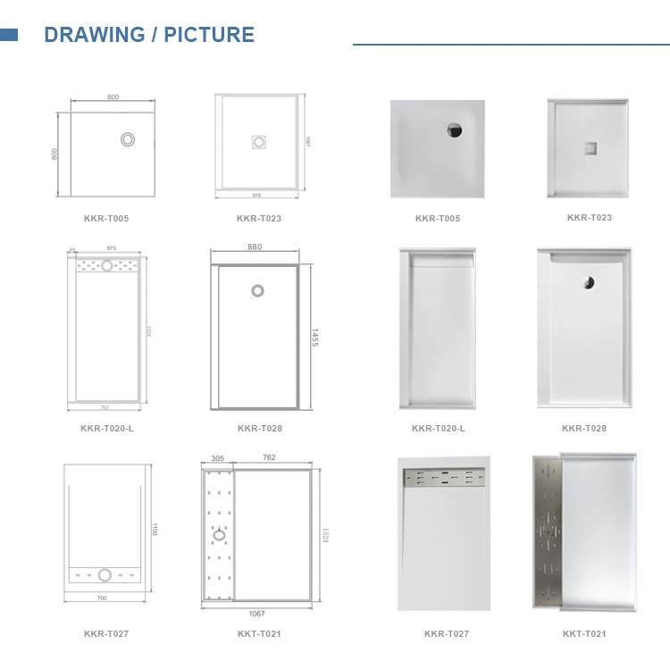 New Arrival Artificial Stone Pure White Shower Base Trays for Hotel Project