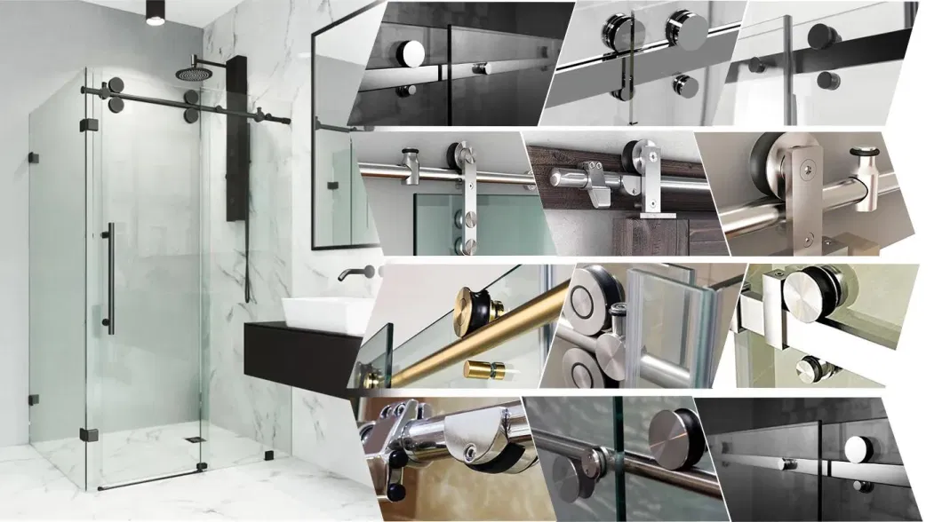 Stainless Steel Glass Sliding Door Hardware Bathroom Track Kit