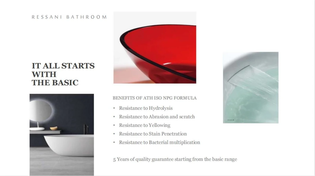 Ressani Yl6119 Freestanding Artificial Stone Resin Stone Composite Acrylic Soaking Bathtub