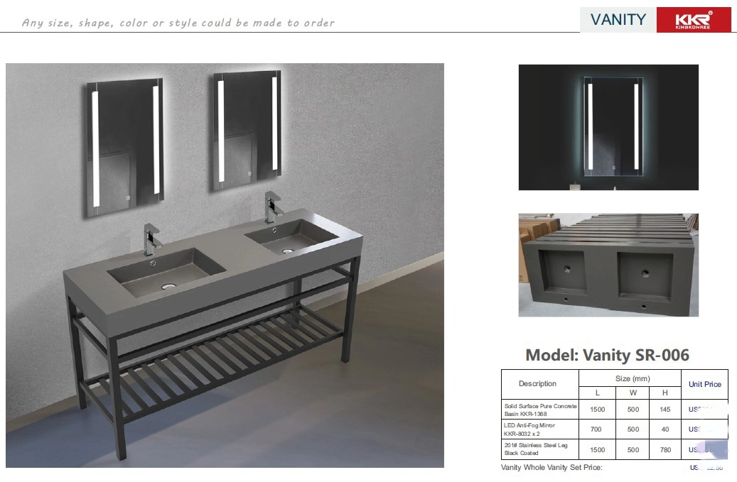 Various Us Sizes Marble Looks Vanity Sink Kkr Solid Surface Integrated Vanity Cabinet Washing Sink for Bathroom