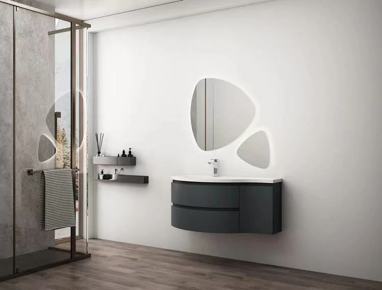Floating Curved White Bathroom Vanity Wall Mounted Half-Circle Bathroom Cabinet with Glass Basin