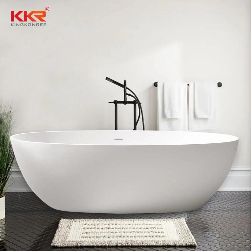 Kingkonree Hotel Project Artificial Stone Bathroom Shower Oval Freestanding Soaking Bathtub