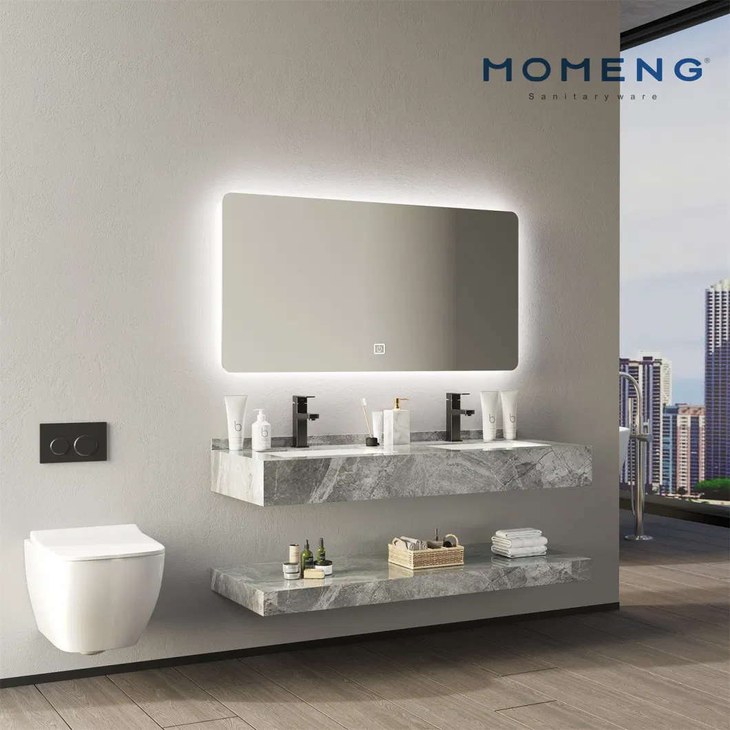 Modern New Design Custom Bathroom Furniture Set LED Mirror Slate Basin Cabinet