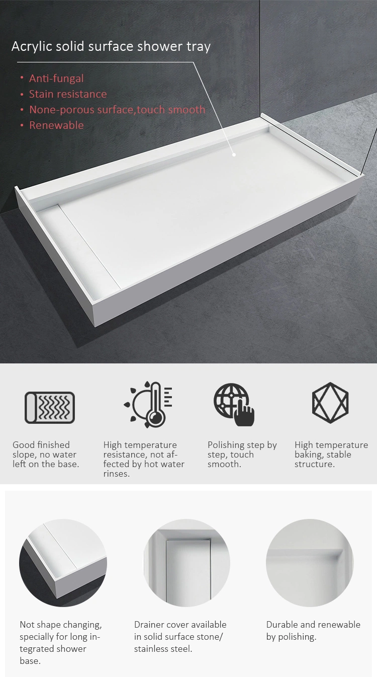 Square Acrylic Resin Stone Solid Surface Shower Tray
