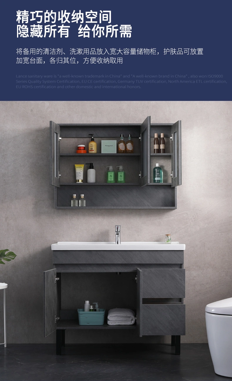 Grey Modern Contracted Floor Style Bathroom Cabinet with Mirror