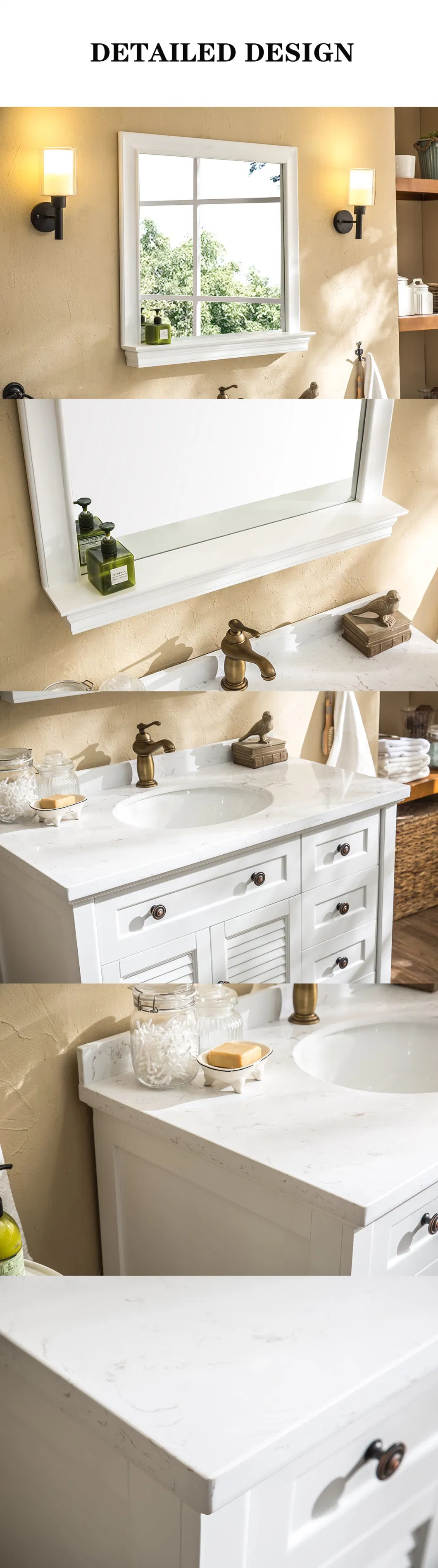 American Style Classical Bathroom Vanity Drawers Bathroom Furniture Set Luxury Basin Vanity Sink Bathroom Cabinet with Mirror