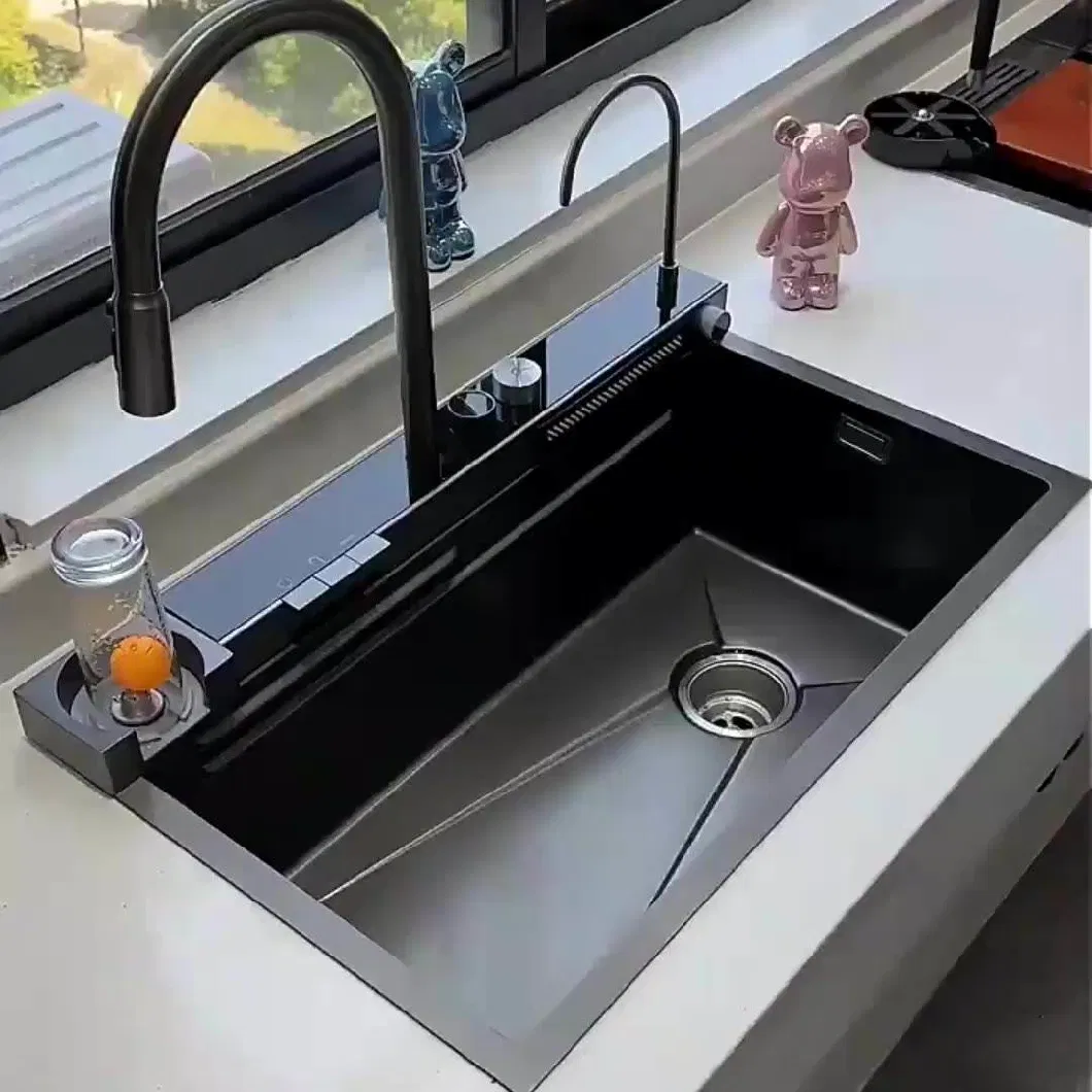 Rectangular 304 Bowl Undermount Stainless Steel Apron Farmhouse Handmade Smart Waterfall Multifunction Kitchen Sink