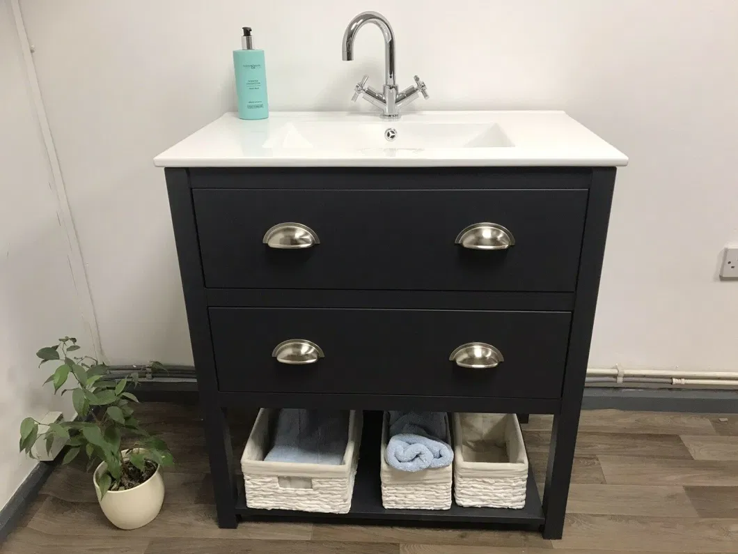 Painted Vanity Unit. 80cm Bathroom Washstand Cabinet with Ceramic Basin - Black