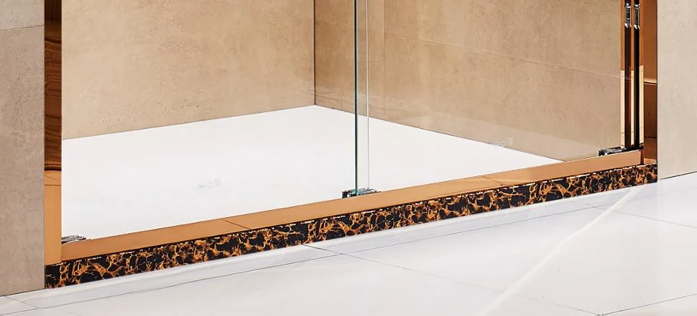 Golden Tempered Glass Shower Door Easy Clean Coating Bathroom Custom