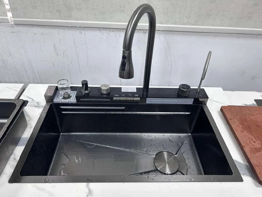 Modern Stainless Steel Smart Nano Handmade Kitchen Sink with Multifunction Waterfall Faucet