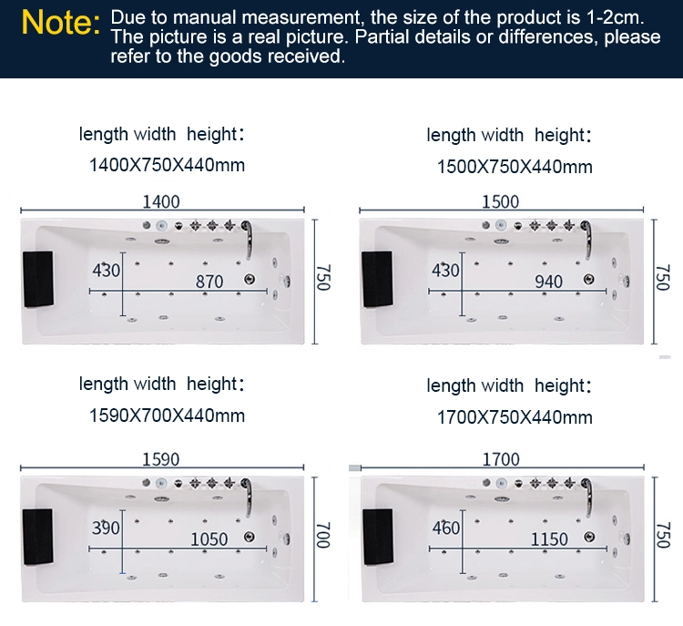 Acrylic One Persons Whirlpool Hydro Massage Drop in Bathroom Built-in Bath Tub