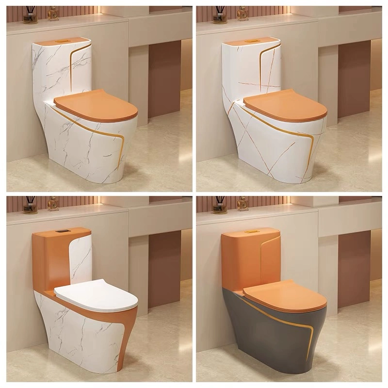 Hot Selling Hotel Chinese Manufacturer Bathroom Wc Water Closet Custom Ceramic Siphonic Flush Sanitary Ware Gold Line One Piece Toilet Marble One Piece Toilet