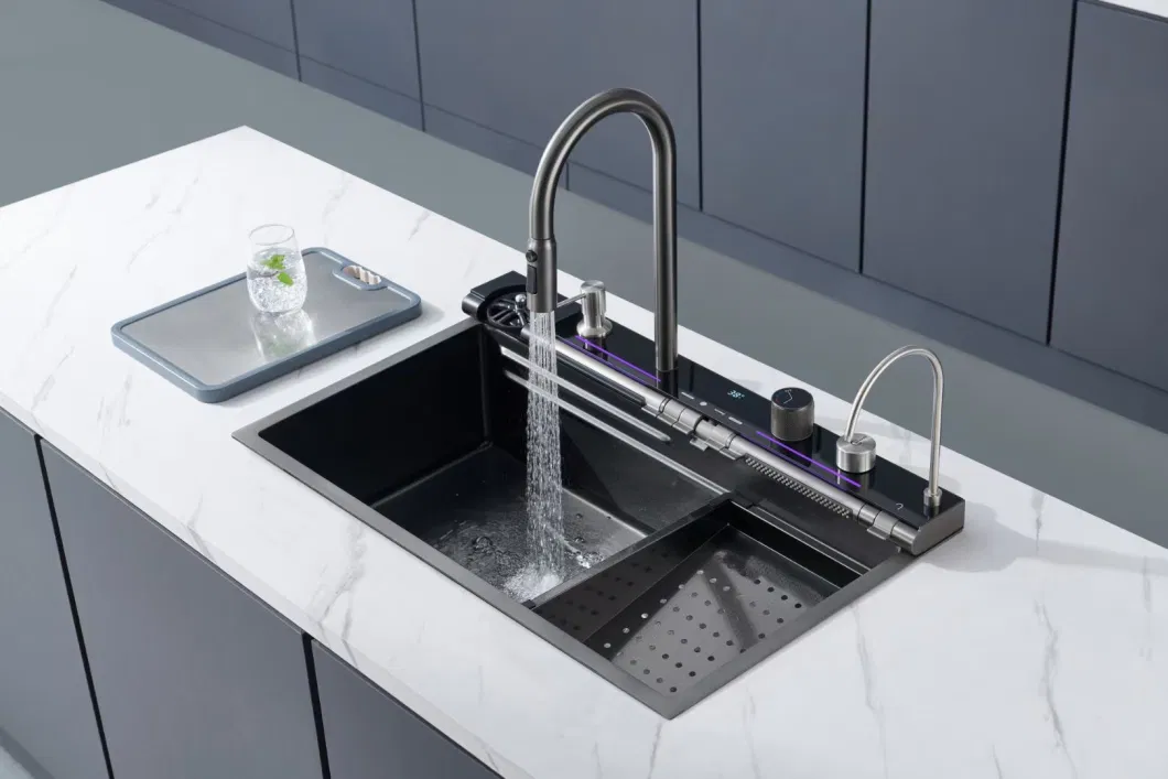 New Design Smart Multi-Functional 304 Stainless Steel Piano Key Waterfall Kitchen Sink with Automatic Cupwasher