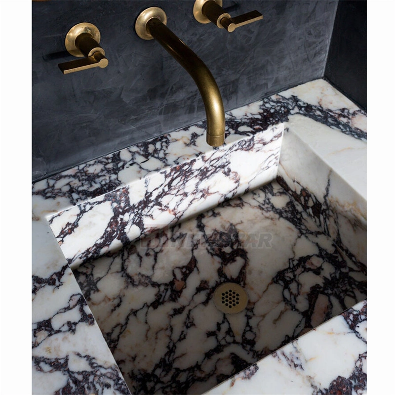 Newstar Wall Hung Calacatta Viola Marble Sink Basin Powder Room Vanity Bathroom Kitchen Washbasin Rectangle Sink