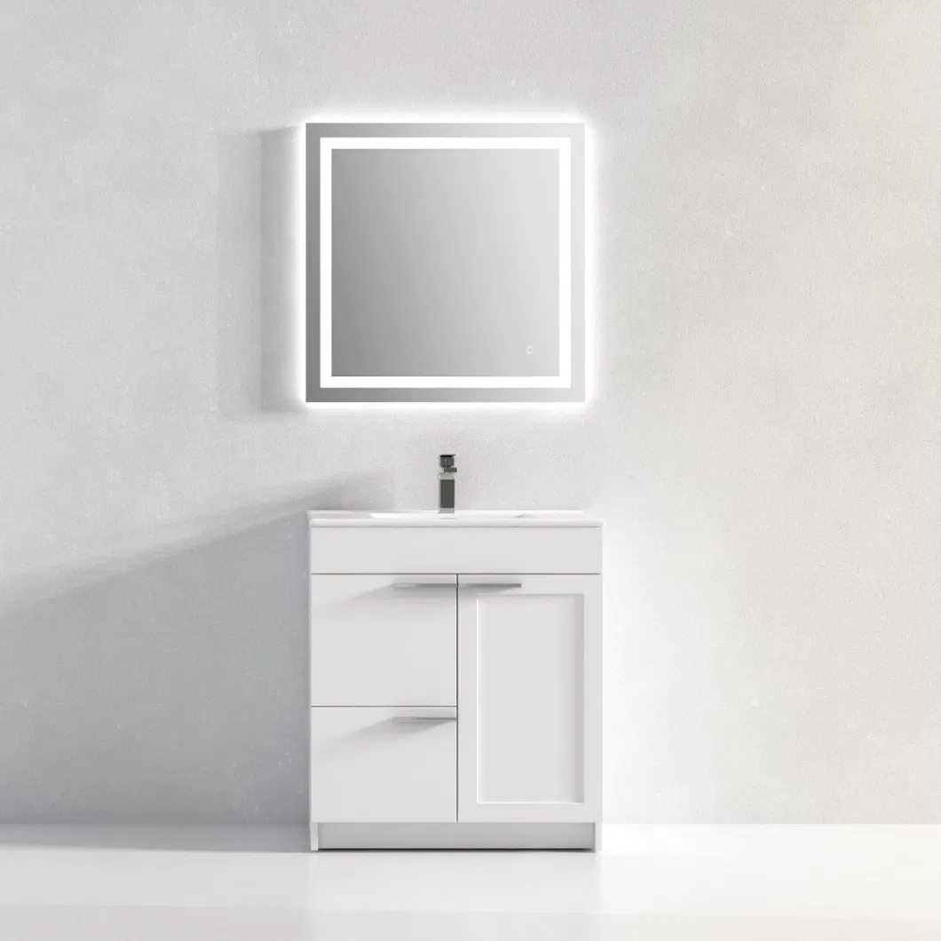 European Style Bathroom Furniture Metal Handle LED Mirror Floor Mounted Bathroom Cabinet