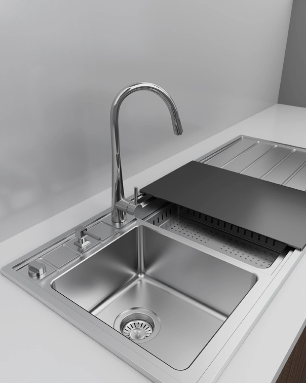 Double Bowl with Drainer Small Corner for Kitchen Sink
