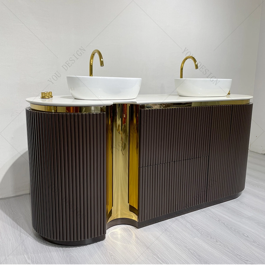 Bathroom Furniture Modern Marble Basin and Sink Wood Frame Washstand