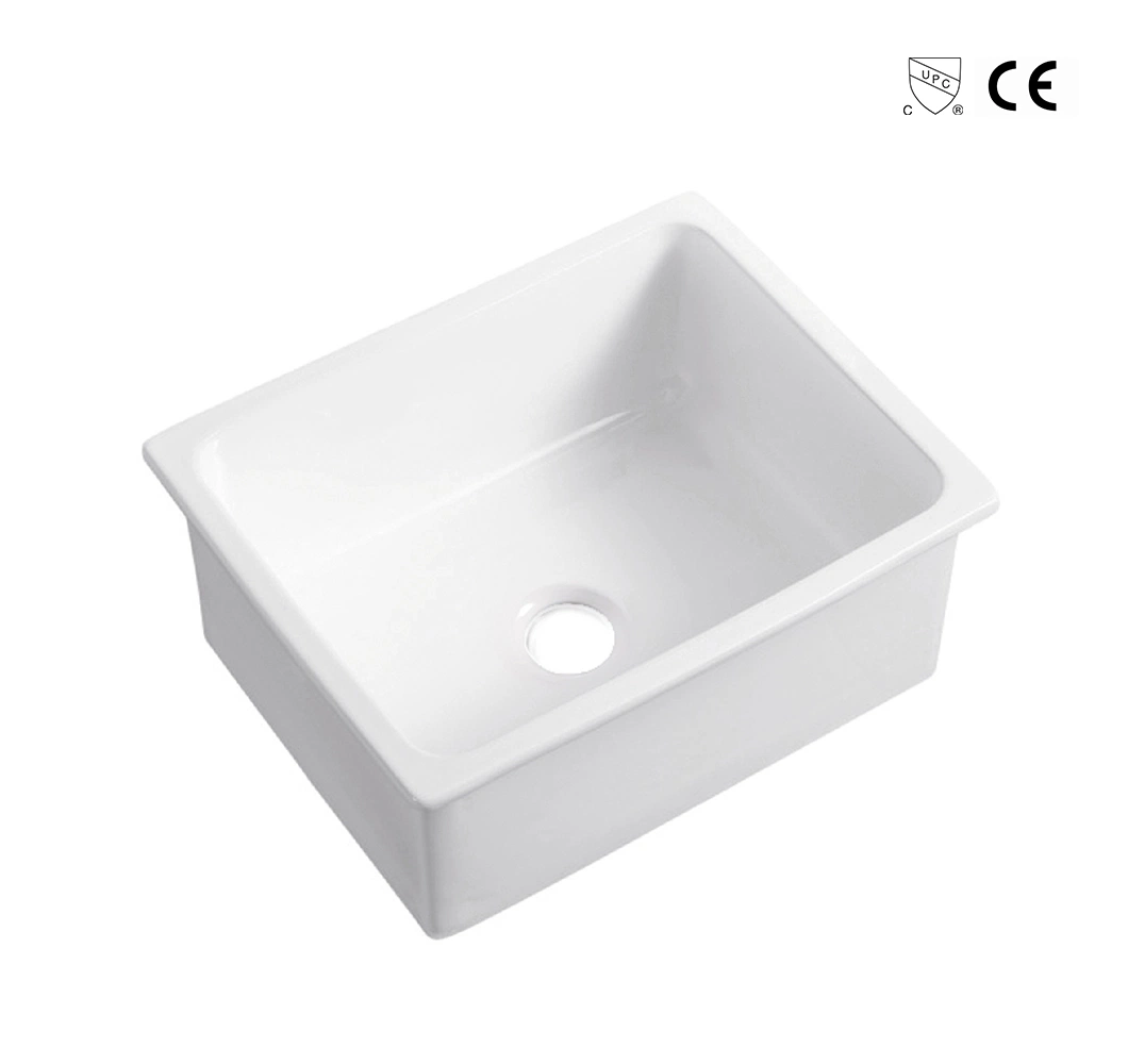Cupc 24 Inch Ceramic Porcelain White Farmhouse Undermount Basin Kitchen Single Sink Chaozhou Sanitary Ware Cooking Basin