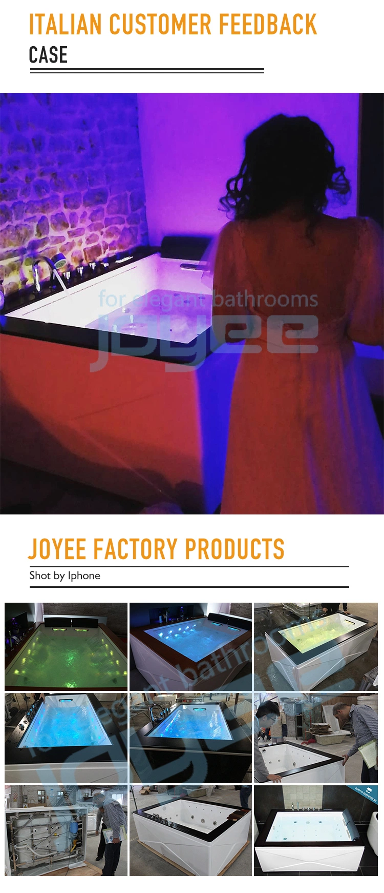 Joyee Bathroom Indoor LED Single Person Deep Soaking Whirlpool Massage Bathtubs and Jacuzzy for Small Place