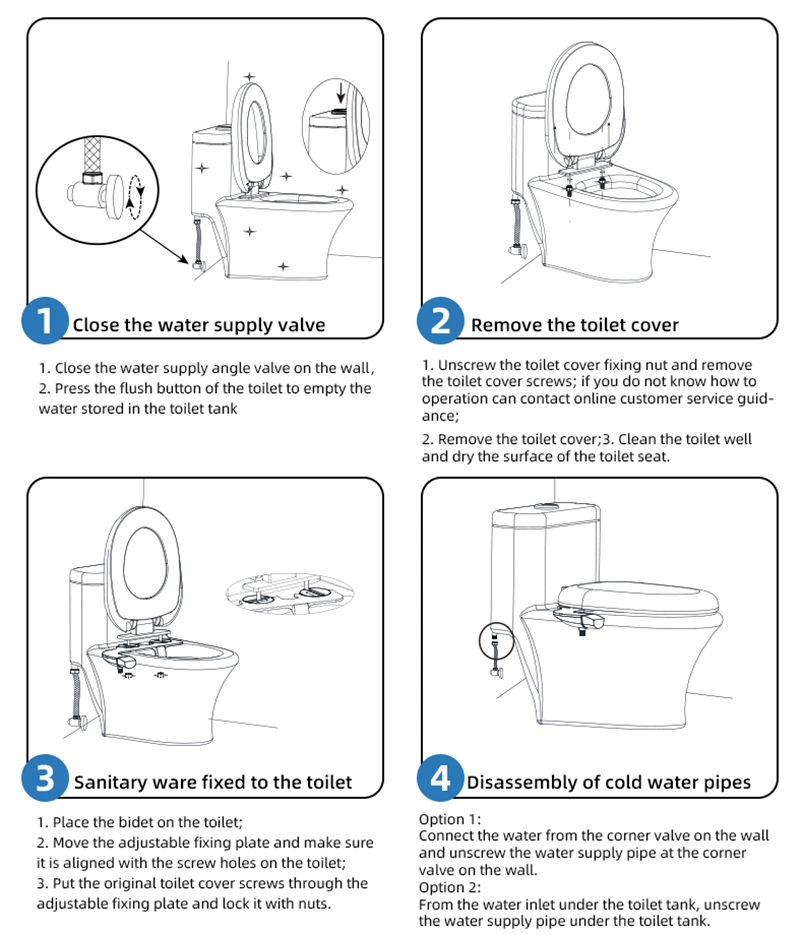 New Ultra Slim Cold Water Toilet Bidet Floor Mounted Toilet Bidet Attachment with Vertical Spray, Nozzle Self-Cleaning, Smart Manual Controls