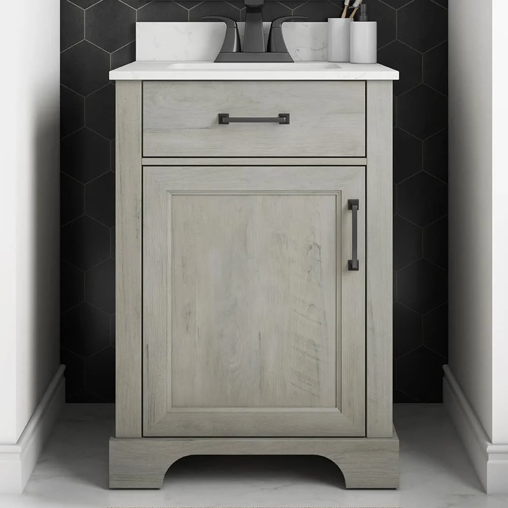 Crafted Hardwoods Gray Single Sink Traditional Bathroom Vanity Spacious Cabinet with Soft-Close Storage Hinge Drawer Cabinets