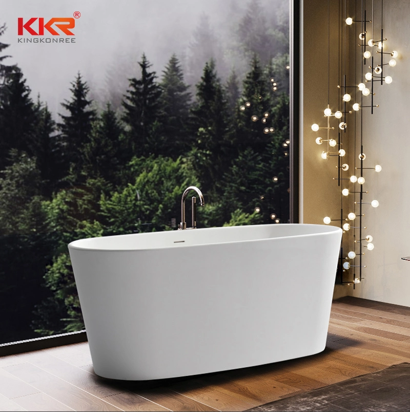 Kingkonree Hotel Project Artificial Stone Bathroom Shower Oval Freestanding Soaking Bathtub