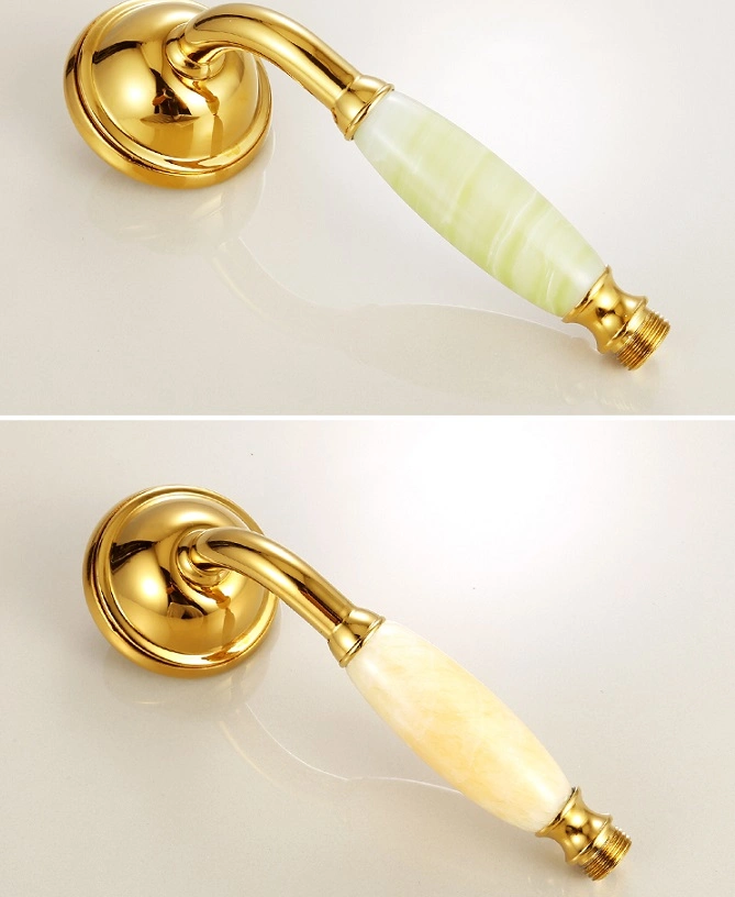 European Style Solid Brass Rain Shower Set Three Water Outlets Golden Shower with The Jade Stone