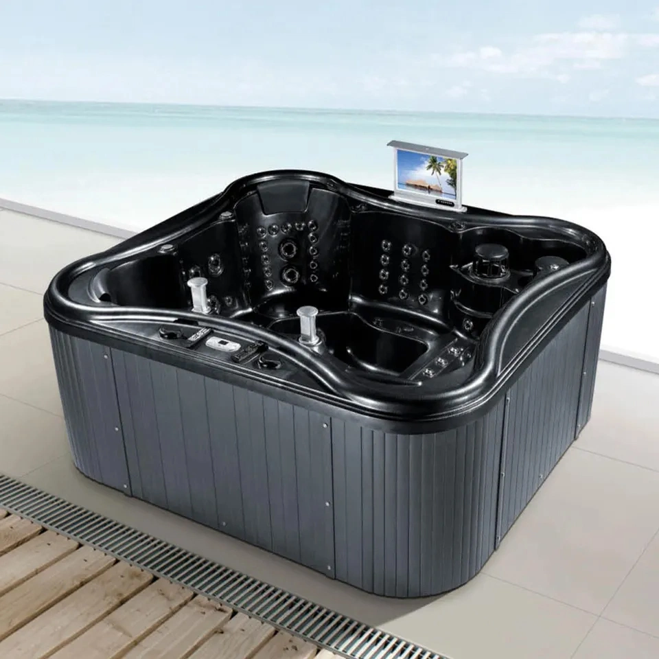 Hot Sale 7 Person Outdoor Whirlpool with Massage Big Jet Large Size Black Color SPA Tubs with TV Hot Tub Big Bathtub