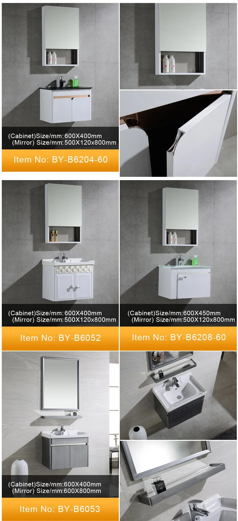 Factory Directly Supply Bathroom Vanity 304 Stainless Steel Waterproof Big Storage Space Mirror Cabinet Bathroom Cabinet (BY-B6225-3-100)
