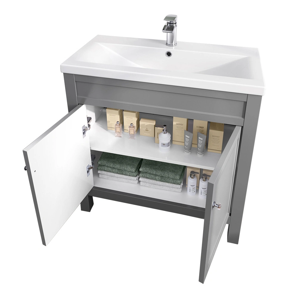 800mm Traditional Bathroom Grey Vanity Sink Unit Cabinet Basin Floor Standing Storage Furniture